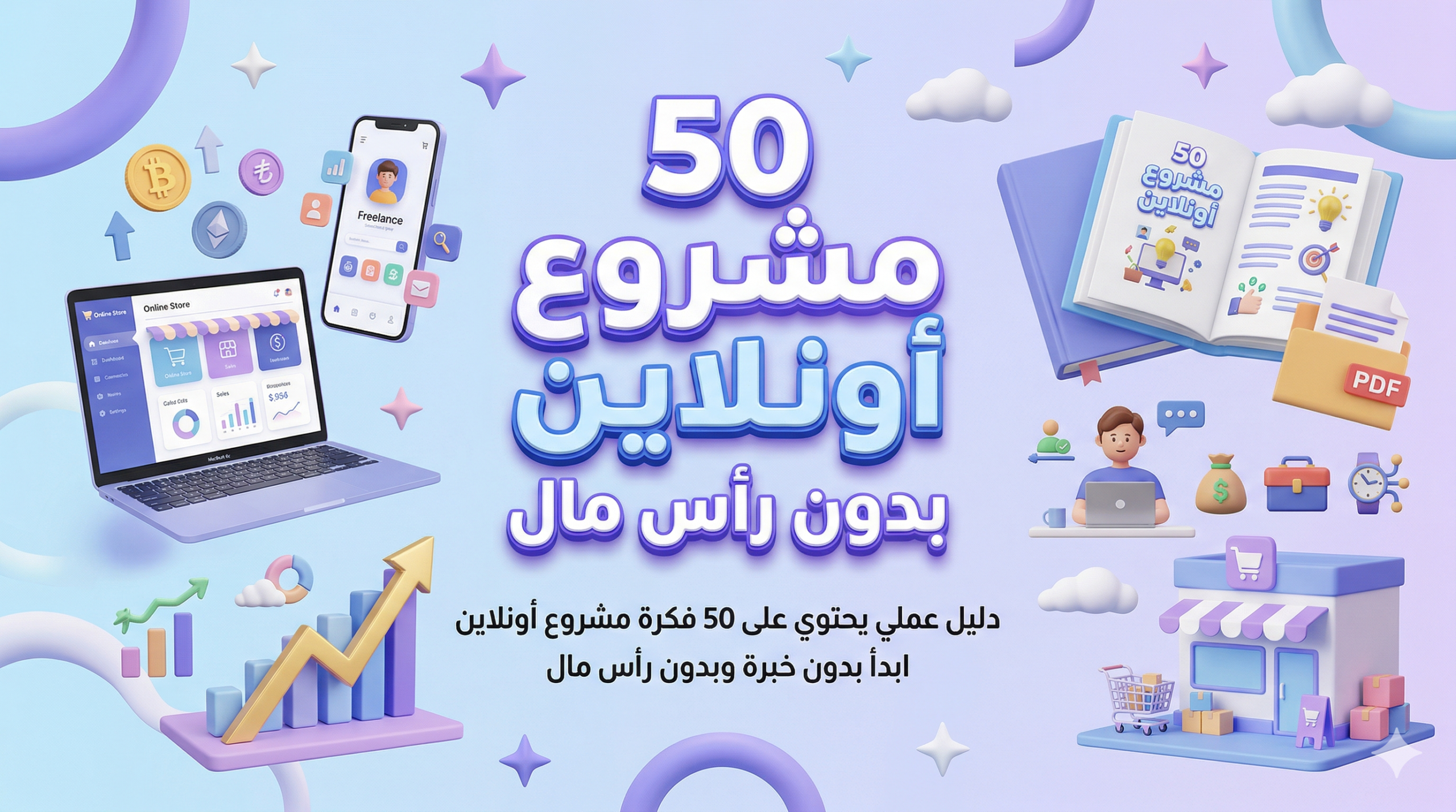 50 مشروع أونلاين بدون رأس مال — ابدأ من الصفر وحقق أول دخل